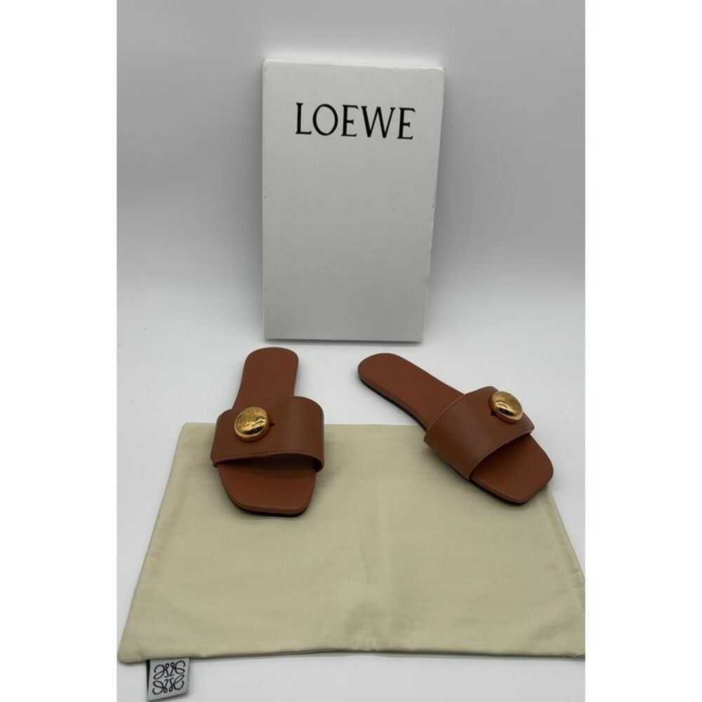Loewe​​​​​ \Gold Logo Flat Slip On Sandals